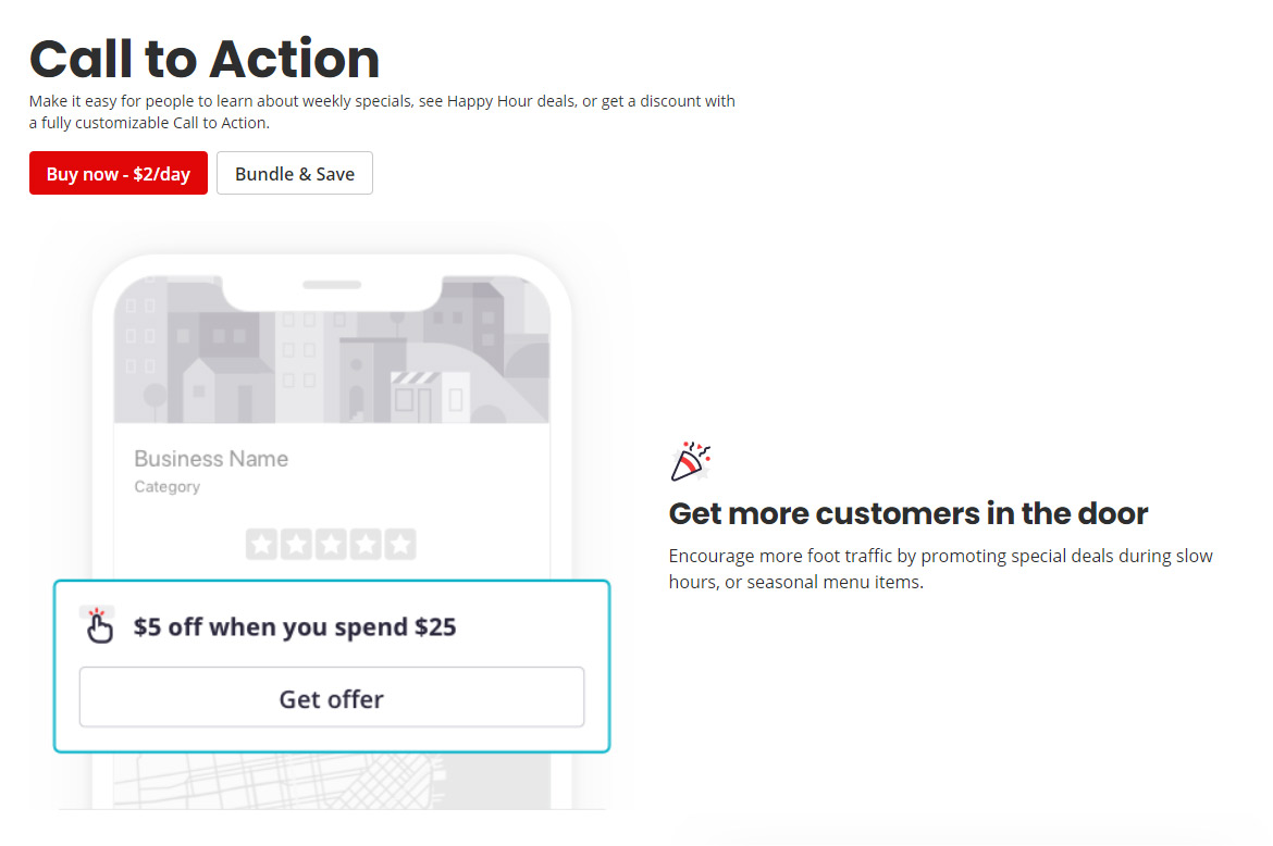Yelp call to action feature
